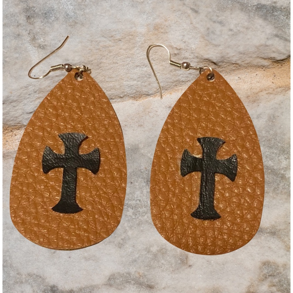 FAUX LEATHER CROSS Earrings!!